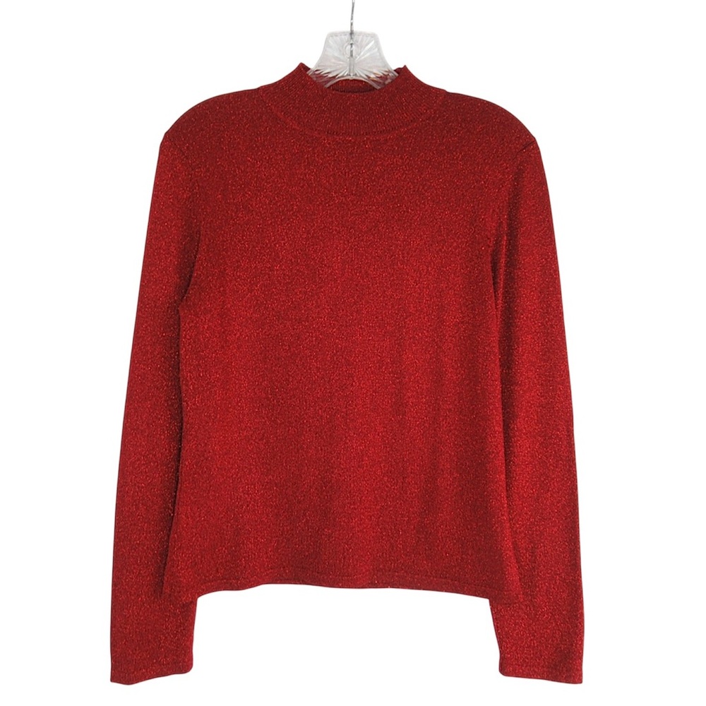 SPANNER Red Mock Neck Metallic Knit Sweater Women's Size Medium